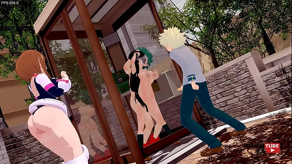 Boku No Hero Academia Hentai – Deku fucks Tsuyu while Uraraka watches them and Bakugou jerks off watching them
